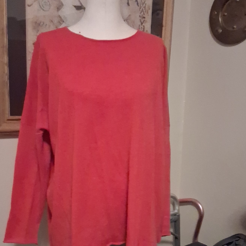 Eskandar 100% Cashmere Vibrant Red Long Sleeve Blouse